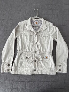 Carhartt medium cream floral women’s cute button zip utility field jacket coat